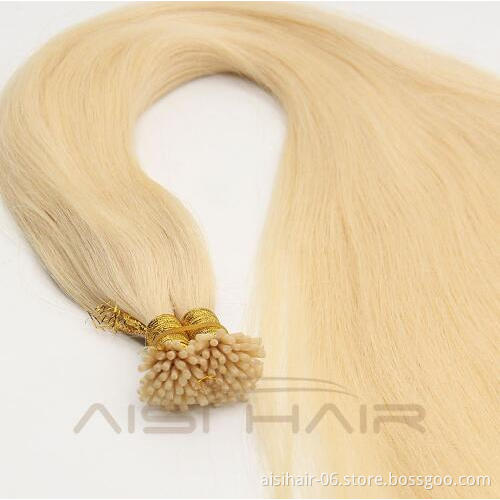 Aisi Hair Top Quality European Double Drawn I Tip Human Hair Extensions Keratin Stick Tip Blonde Hair Extension
